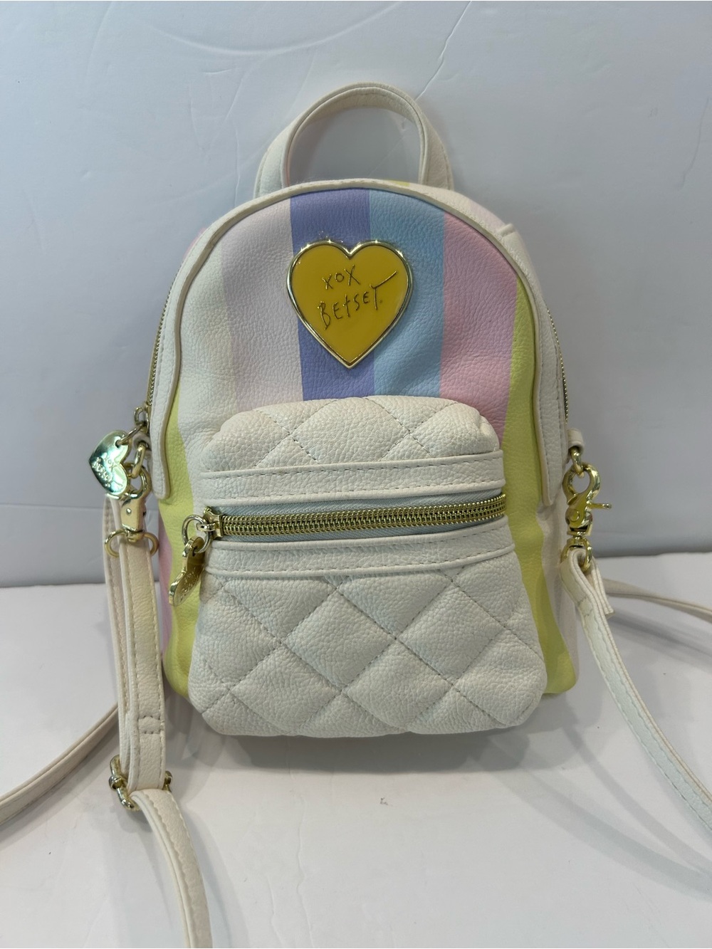 Betsey Johnson XOX Betsey Pastel Stripe Mini Backpack Crossbody Purse